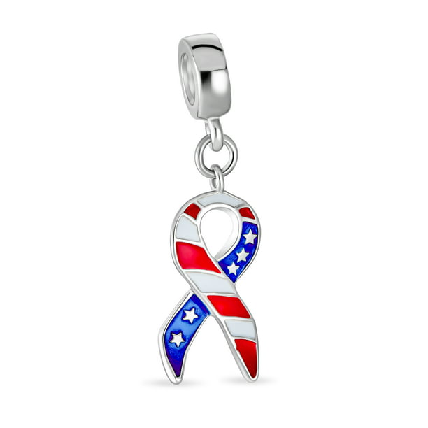 American Flag USA Patriotic America Silver Dangle Charm for European Bracelets